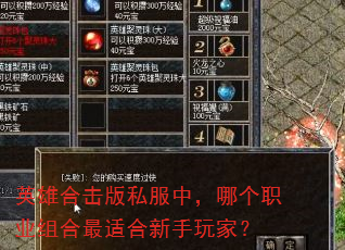 英雄合击版私服中,哪个职业组合最适合新手玩家? 英雄合击版私服中,哪个职业组合最适合新手玩家?